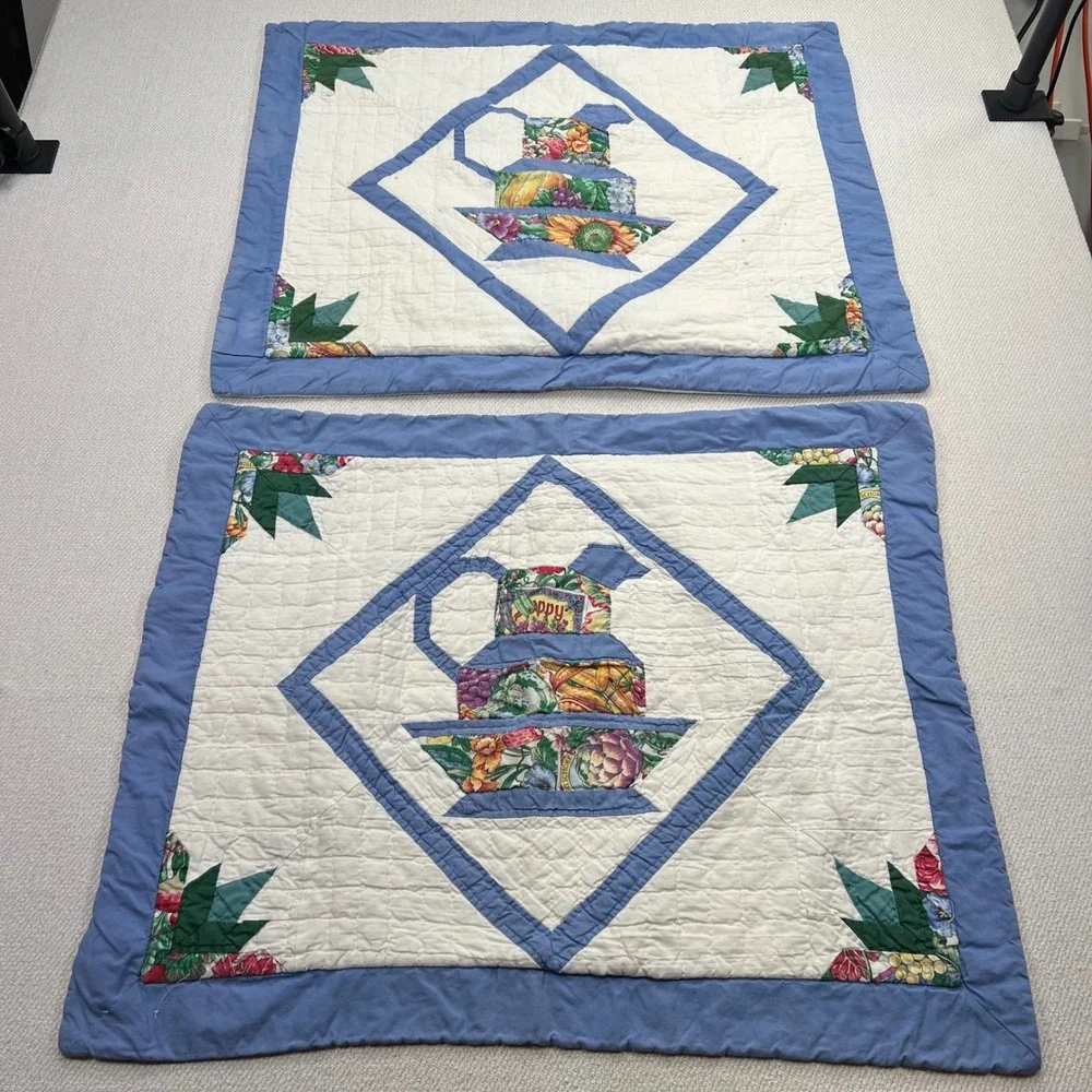 Vintage Hand Stitched Patchwork Quilt 86x80 Dresden Plate Teapot Appliqué Flaw